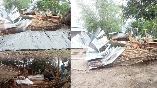 গোমস্তাপুরে কাল বৈশাখী ঝড়ে জামালপুর বেসরকারি প্রাথমিক বিদ্যালয়ের দুইটি ঘর বিধ্বস্ত